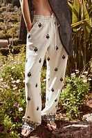 EMBROIDERED WIDE LEG PANTS