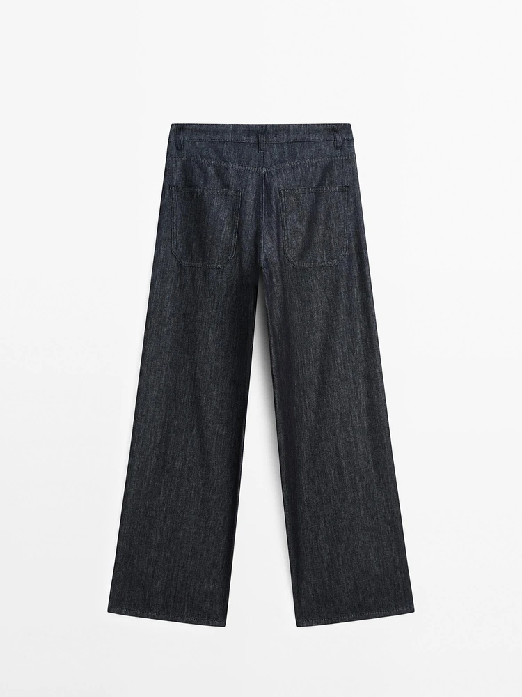 Wide leg denim trousers