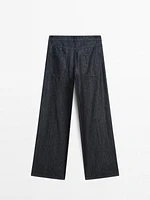 Wide leg denim trousers