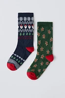 TWO-PACK OF GINGERBREAD MEN AND GREEK FRET PRINTED SOCKS