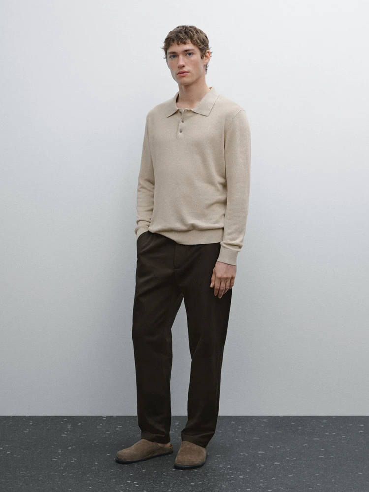100% linen knit polo collar sweater