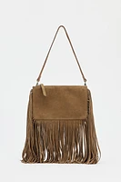 MINI SAC BANDOULIÈRE EN CROÛTE DE CUIR À FRANGES