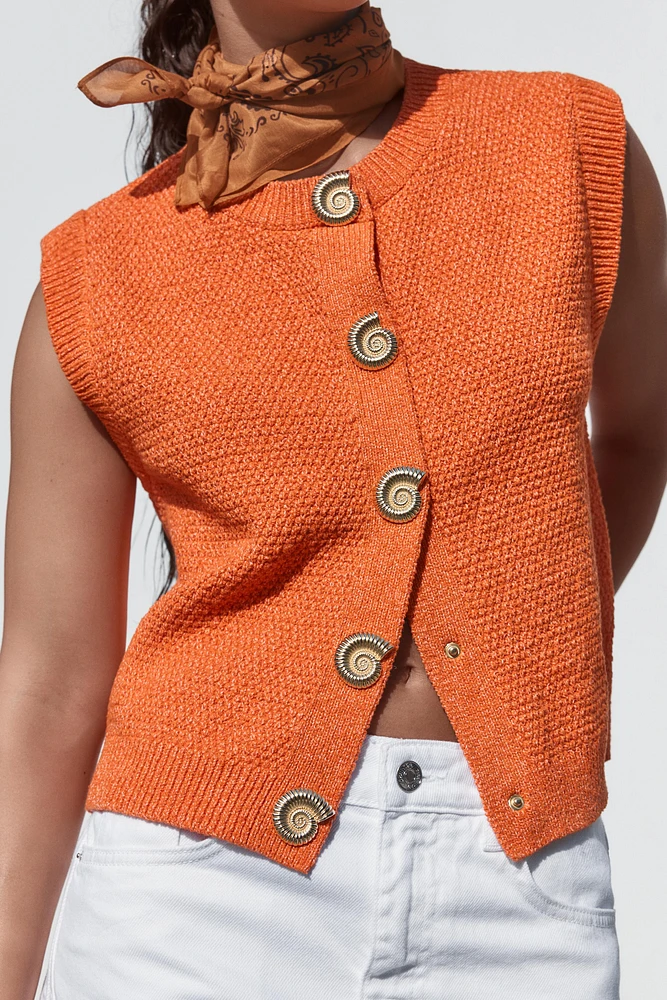 TOP GILET EN MAILLE BOUTON COQUILLAGE
