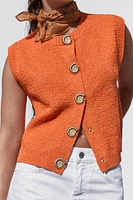 TOP GILET EN MAILLE BOUTON COQUILLAGE