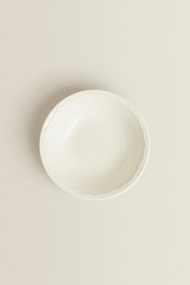 EARTHENWARE BOWL WITH RAISED-DESIGN EDGE