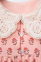 FLORAL DRESS WITH EMBROIDERED COLLAR