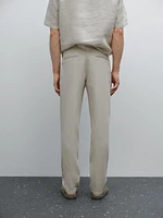 Pantalon tapered fit 100 % lin