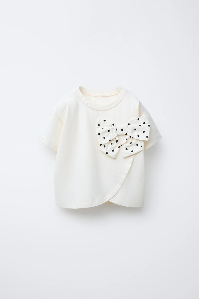 POLKA DOT COMBINATION BOW T-SHIRT