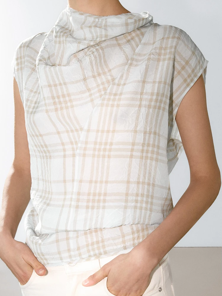 Draped neck check top