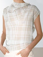 Draped neck check top