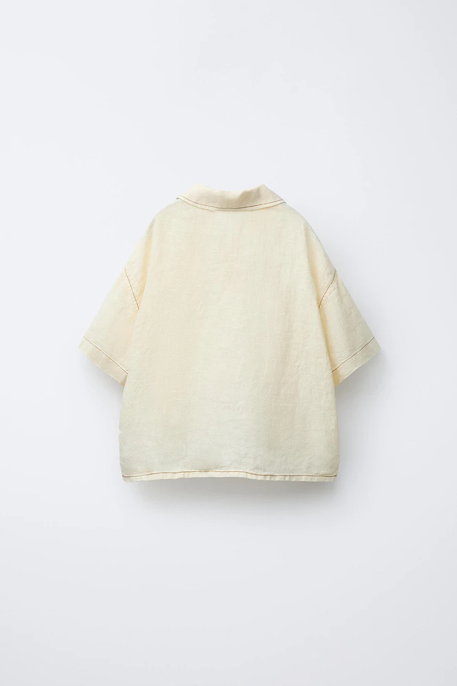 100% LINEN CONTRAST SHIRT
