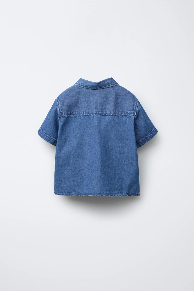 EMBROIDERED PALM TREE DENIM SHIRT