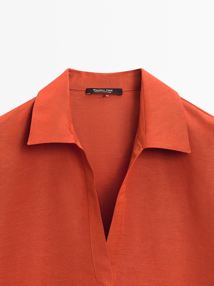 Blouse à col polo lin mélang
