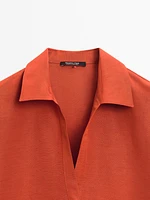 Blouse à col polo lin mélang