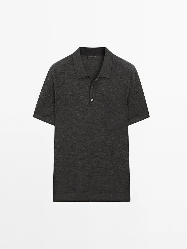 Short sleeve wool blend knit polo shirt