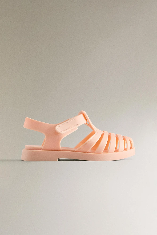 RUBBERIZED CAGE SANDALS WITH HOOK-AND-LOOP STRAP
