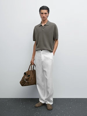 100% cotton textured knit polo shirt
