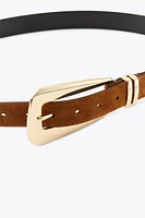 SPLIT LEATHER BELT WITH LARGE BUCKLE