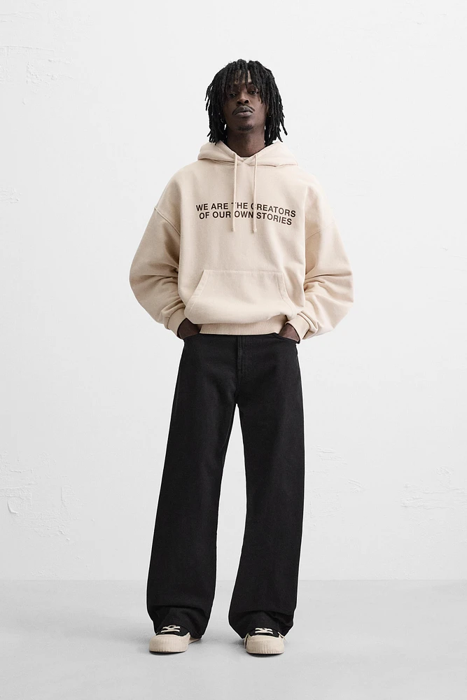 WASHED TEXT HOODIE SWEATSHIRT