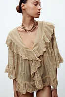 TOP TULLE BRODÉ À VOLANTS