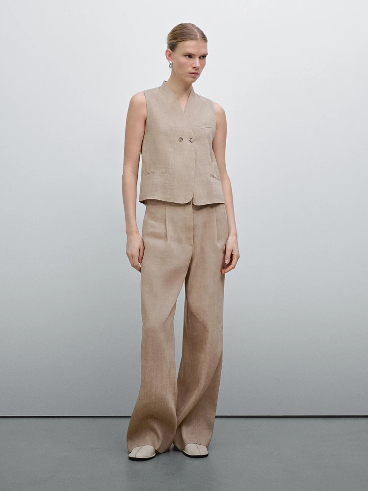 Flowing linen blend suit trousers