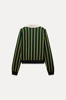 STRIPED KNIT POLO SWEATER