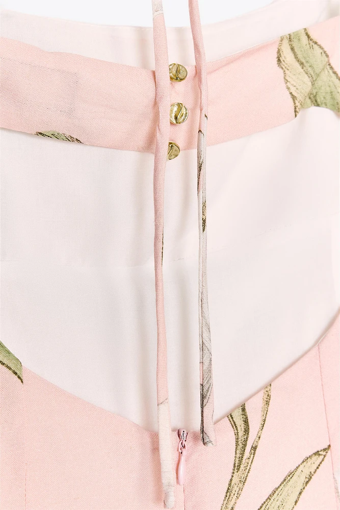 PRINTED LINEN MIDI DRESS