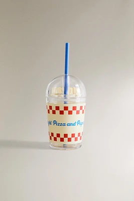 CHILDREN'S PIZZA TUMBLER WITH STRAW