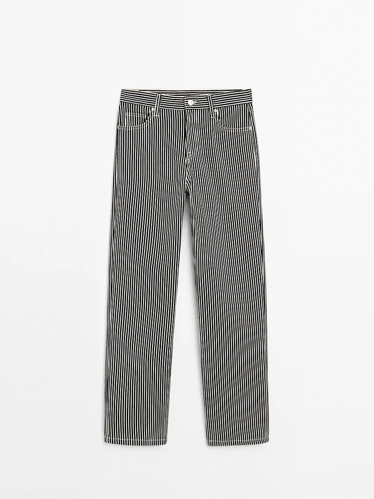 Striped low-rise straight-leg jeans