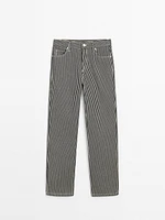 Striped low-rise straight-leg jeans