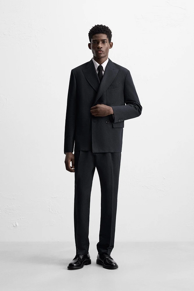 HERRINGBONE LINEN COTTON SUIT PANTS