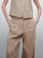 Flowing linen blend suit trousers