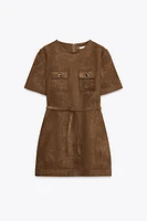 BELTED SUEDE-EFFECT DRESS