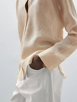 Flowing linen shirt with stand collar