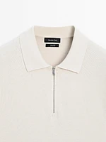 Cotton knit quarter-zip polo shirt