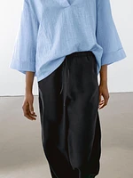 Pantalon barrel fluide lin mélangé