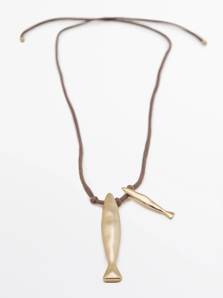 Silk cord necklace with fish