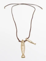 Silk cord necklace with fish