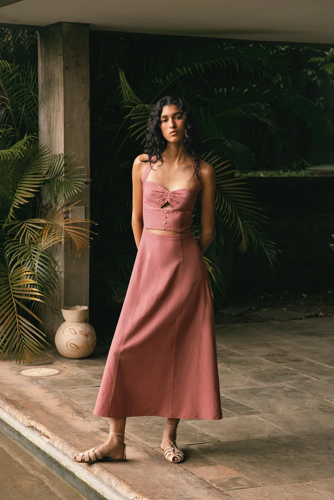 ROBE MIDI HALTER EN RAMIE