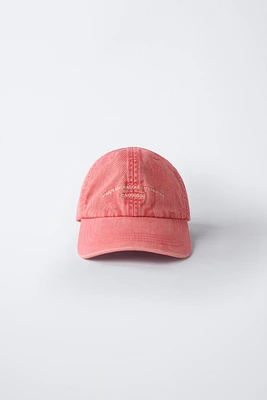 WASHED EFFECT CAP WITH EMBROIDERED TEXT