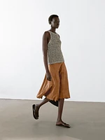 Jupe midi ample en cuir et daim