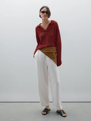 Pull en maille 100 % lin à col polo