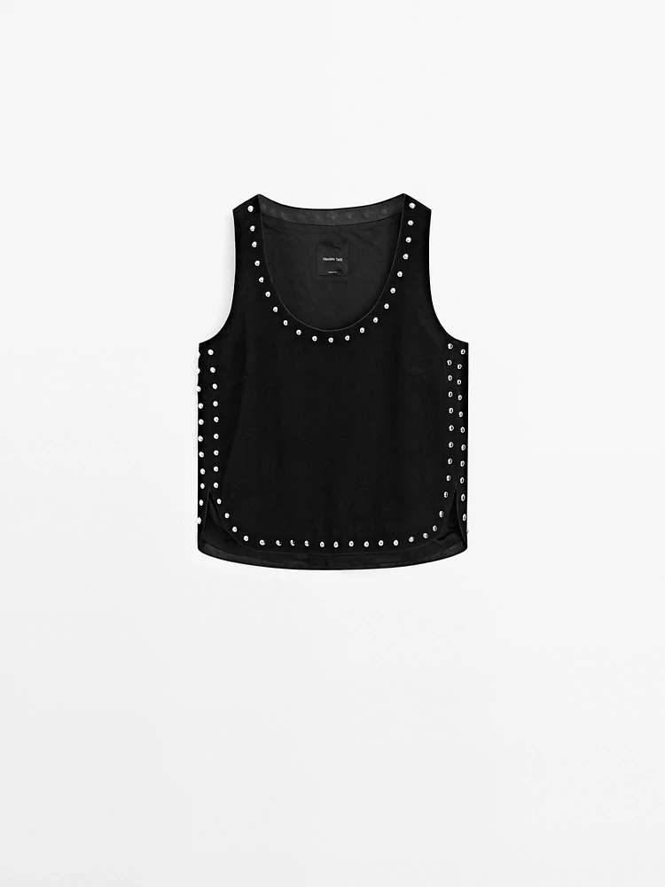 Suede leather top with stud details
