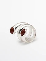 Spiral ring with encrusted details