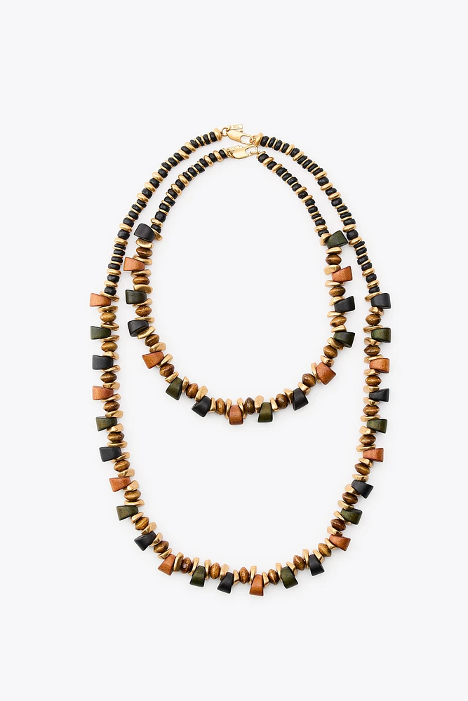 TWO-PACK OF WOODEN PIECE NECKLACES