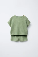 WAFFLE KNIT T-SHIRT AND SHORTS MATCHING SET