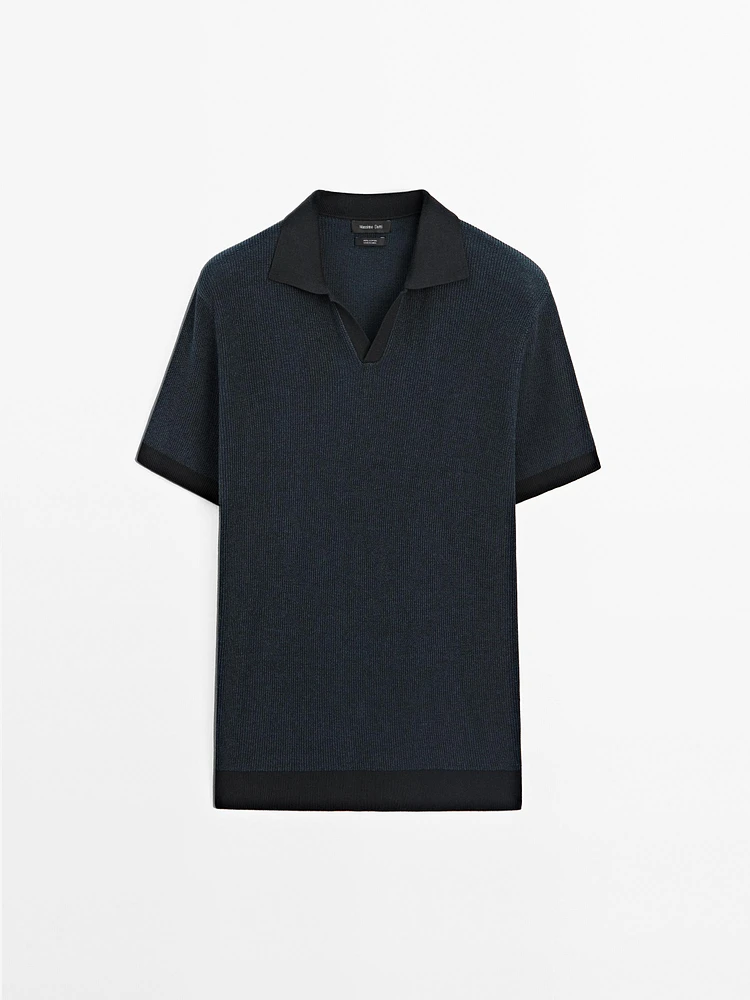 100% cotton contrast polo sweater