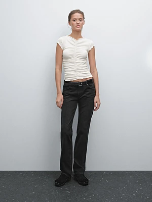 Cotton T-shirt with gathered detail