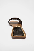 EMBOSSED LEATHER FLAT SANDALS