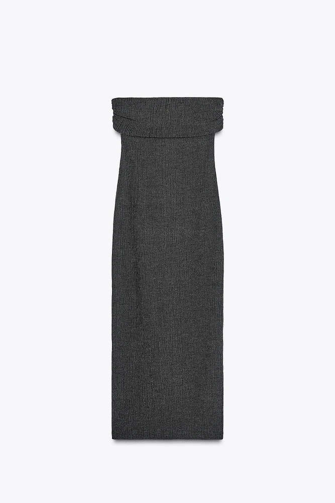 TEXTURED BANDEAU MIDI DRESS